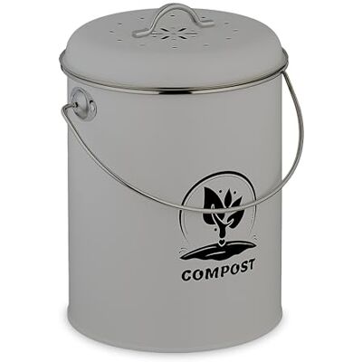Relaxdays Compostera de Cocina 5,5 L con Tapa y Filtro de Olores, Metal, 27x22x19 cm Relaxdays Compostera de Cocina 5,5 L con Tapa y Filtro de Olores, Metal, 27x22x19 cm