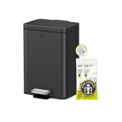 EKO Madison Papelera de acero inoxidable negro mate, rectangular, 6 litros de capacidad, con tapa, cubo interior extraíble y pequeño pedal EKO Madison Papelera de acero inoxidable negro mate, rectangular, 6 litros de capacidad, con tapa, cubo interior extraíble y pequeño pedal