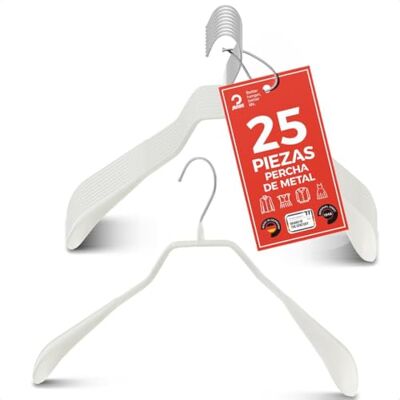 MAWA Perchas, Set de 25 Perchas Metálicas Ergonómicas, Ideales para Abrigos, Chaquetas, Blazers y Trajes, Gancho Giratorio 360°, Revestimiento Antideslizante, 42 cm, Blanco MAWA Perchas, Set de 25 Perchas Metálicas Ergonómicas, Ideales para Abrigos, Chaquetas, Blazers y Trajes, Gancho Giratorio 360°, Revestimiento Antideslizante, 42 cm, Blanco