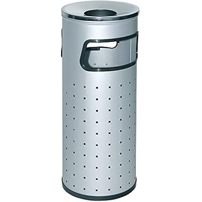 OFITURIA ® Cenicero Papelera de Pie y Pared para Exterior Metálico 33 litros Color Plata Perforado Tapa Cromada OFITURIA ® Cenicero Papelera de Pie y Pared para Exterior Metálico 33 litros Color Plata Perforado Tapa Cromada