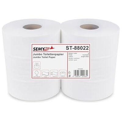 Semy Top Funny St 88022 Jumbo Papel higiénico (2 capas, 25 cm de diámetro, 6 unidades), color blanco Semy Top Funny St 88022 Jumbo Papel higiénico (2 capas, 25 cm de diámetro, 6 unidades), color blanco