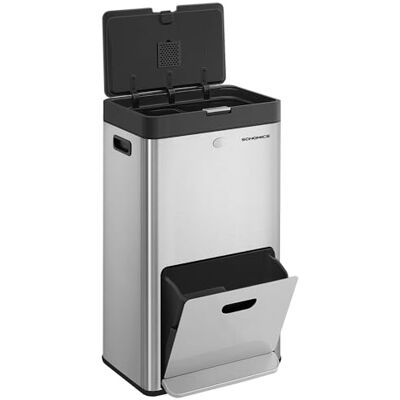 SONGMICS Papelera de Cocina, Cubo de Basura, Volumen de 2 x 17 L y 26 L, 3 Compartimentos para Basura General, Restos de Comida y Reciclaje, Filtro de Carbón, Pedal Ancho, Plata SONGMICS Papelera de Cocina, Cubo de Basura, Volumen de 2 x 17 L y 26 L, 3 Compartimentos para Basura General, Restos de Comida y Reciclaje, Filtro de Carbón, Pedal Ancho, Plata