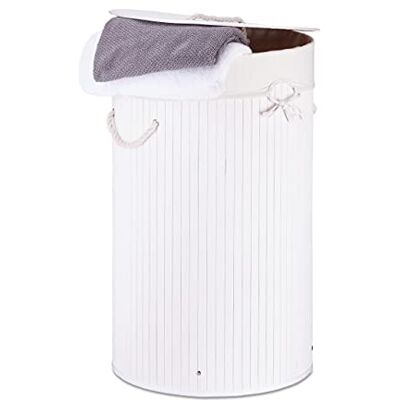 Relaxdays Cesto Ropa Sucia con Tapa, Redondo, Cubo Colada, Canasta Plegable, Bambú, 70 L, Ø 41 cm, Blanco Relaxdays Cesto Ropa Sucia con Tapa, Redondo, Cubo Colada, Canasta Plegable, Bambú, 70 L, Ø 41 cm, Blanco