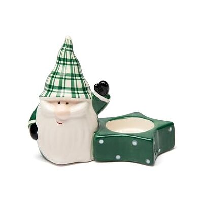 Excelsa Green Winter Puerta T-Light navideña, gnomo de cerámica Verde y Blanco, decoración Festiva Excelsa Green Winter Puerta T-Light navideña, gnomo de cerámica Verde y Blanco, decoración Festiva