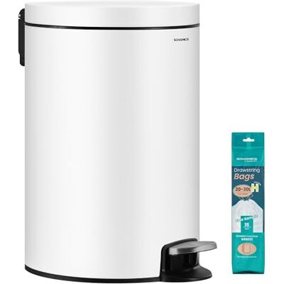 SONGMICS Cubo de Basura Redondo, Basurero con 15 Bolsas, Pedal de Metal, Cubeta Interior Extraíble de Plástico, Asa, Cierre Amortiguado, Acero, 20 L, Blanco Nube SONGMICS Cubo de Basura Redondo, Basurero con 15 Bolsas, Pedal de Metal, Cubeta Interior Extraíble de Plástico, Asa, Cierre Amortiguado, Acero, 20 L, Blanco Nube