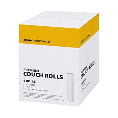 AmazonCommercial Rollos de Papel para Camilla, 2 Capas Premium, 9 Rollos (1 Paquete), 50 Metros/143 Hojas por Rollo, Tamaño de Hoja: 34cm x 49,2cm AmazonCommercial Rollos de Papel para Camilla, 2 Capas Premium, 9 Rollos (1 Paquete), 50 Metros/143 Hojas por Rollo, Tamaño de Hoja: 34cm x 49,2cm