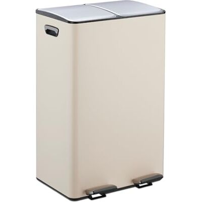 Relaxdays Cubo Basura Doble, 2 Compartimentos 30 litros c/u, Botes Interiores Extraíbles, Pedal, Cocina, Beige/Plateado Relaxdays Cubo Basura Doble, 2 Compartimentos 30 litros c/u, Botes Interiores Extraíbles, Pedal, Cocina, Beige/Plateado