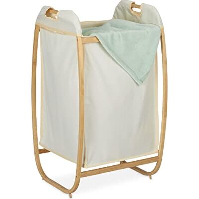Relaxdays Cesto Ropa Sucia con Soporte de Bambú, Sin Tapa, Organizador Lavandería, 80x44x43 cm, 140 l, Beige y Natural Relaxdays Cesto Ropa Sucia con Soporte de Bambú, Sin Tapa, Organizador Lavandería, 80x44x43 cm, 140 l, Beige y Natural