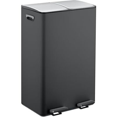Relaxdays Cubo Basura Doble, 2 Compartimentos 30 litros c/u, Botes Interiores Extraíbles, Pedal, Cocina, Negro/Plateado Relaxdays Cubo Basura Doble, 2 Compartimentos 30 litros c/u, Botes Interiores Extraíbles, Pedal, Cocina, Negro/Plateado