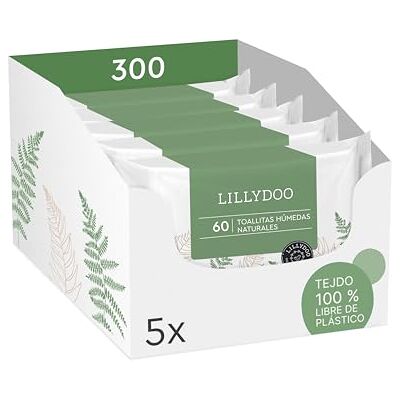 LILLYDOO Toallitas húmedas naturales green, 300 unidades (5x60), 100% sin plástico y resistentes – sin perfumes, limpieza delicada y suave para piel sensible, dermatológicamente testadas LILLYDOO Toallitas húmedas naturales green, 300 unidades (5x60), 100% sin plástico y resistentes – sin perfumes, limpieza delicada y suave para piel sensible, dermatológicamente testadas