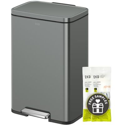 EKO Madison Nardo Cubo de basura de acero inoxidable gris de 50 litros/13.2 galones con forro interior, acabado resistente a las huellas dactilares EKO Madison Nardo Cubo de basura de acero inoxidable gris de 50 litros/13.2 galones con forro interior, acabado resistente a las huellas dactilares