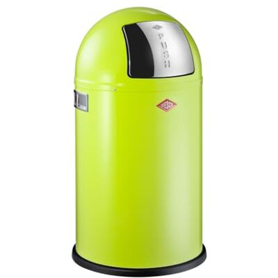 WESCO Pushboy junior Papelera de acero con recubrimiento en polvo, 22 litros de capacidad, tapa de acero inoxidable grande, recipiente interior extraíble WESCO Pushboy junior Papelera de acero con recubrimiento en polvo, 22 litros de capacidad, tapa de acero inoxidable grande, recipiente interior extraíble