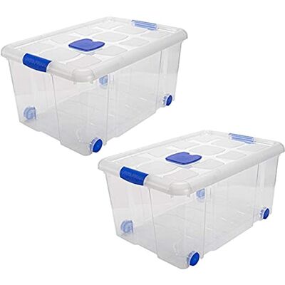 AC Pk de 2 Cajas de Almenamiento Fabricado en plástico Contenedor para almenar Libros, Ropa, Mantas N.º 5-30,5 x 61,5 x 43,5 cm 57 litros AC Pk de 2 Cajas de Almenamiento Fabricado en plástico Contenedor para almenar Libros, Ropa, Mantas N.º 5-30,5 x 61,5 x 43,5 cm 57 litros