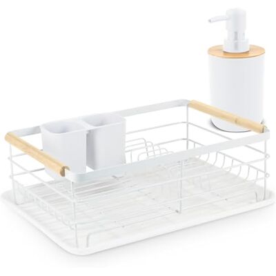 Massido Escurreplatos para Platos, 43 x 32 x 14 cm, Mango de Madera, Soporte para Cubiertos, Color Blanco Massido Escurreplatos para Platos, 43 x 32 x 14 cm, Mango de Madera, Soporte para Cubiertos, Color Blanco