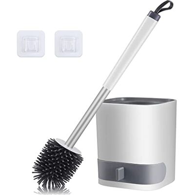 HIYAA Escobilla de Inodoro y Soportes de Silicona, Cepillo de Limpieza de Inodoro con Soporte de Secado rápido y Mango de Acero Inoxidable Antideslizante para baño, Blanco, 1 Paquete HIYAA Escobilla de Inodoro y Soportes de Silicona, Cepillo de Limpieza de Inodoro con Soporte de Secado rápido y Mango de Acero Inoxidable Antideslizante para baño, Blanco, 1 Paquete
