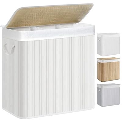 SONGMICS Cesto Ropa Sucia, 150 L, Cesta Ropa Sucia 3 Clasificaciones, con Tapa, Bambú, con Asas, Plegable, Bolsa Interior Extraíble y Lavable a Máquina, para Lavandería, Dormitorio, Blanco SONGMICS Cesto Ropa Sucia, 150 L, Cesta Ropa Sucia 3 Clasificaciones, con Tapa, Bambú, con Asas, Plegable, Bolsa Interior Extraíble y Lavable a Máquina, para Lavandería, Dormitorio, Blanco