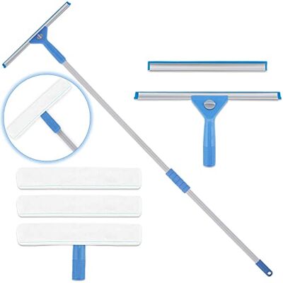 AMERWASH PLUS Window Squeegee Washing Kit for High Window, Shower Glass Door, Mirror Cleaning, with 69-Inch Extension Pole, Extra 14'' Wide Squeegee and 2 Microfiber rubbers Included AMERWASH PLUS Window Squeegee Washing Kit for High Window, Shower Glass Door, Mirror Cleaning, with 69-Inch Extension Pole, Extra 14'' Wide Squeegee and 2 Microfiber rubbers Included