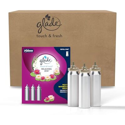 Glade Ambientador Touch & Fresh Relaxing Zen, Hasta 10 Veces Más Frescor, con Aceites Esenciales, Pack 3 Recambios Glade Ambientador Touch & Fresh Relaxing Zen, Hasta 10 Veces Más Frescor, con Aceites Esenciales, Pack 3 Recambios