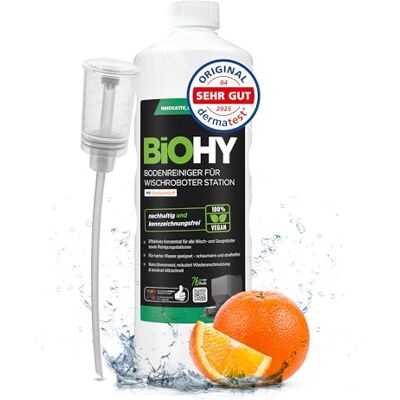 BIOHY Limpiador de suelos para robot de limpieza con aroma a naranja (botella de 1 l) + dosificador, concentrado para todos los robots limpiadores y aspiradores con función húmeda, sin espuma y sin BIOHY Limpiador de suelos para robot de limpieza con aroma a naranja (botella de 1 l) + dosificador, concentrado para todos los robots limpiadores y aspiradores con función húmeda, sin espuma y sin