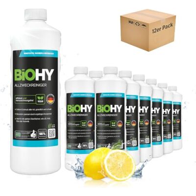 BIOHY Limpiador multiuso (12 botellas de 1 litro) Limpiador multiusos para suelos y hogar concentrado antical de aplicación universal rápido y eficaz (Allzweckreiniger) BIOHY Limpiador multiuso (12 botellas de 1 litro) Limpiador multiusos para suelos y hogar concentrado antical de aplicación universal rápido y eficaz (Allzweckreiniger)