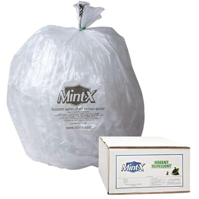 Mint-X Bolsas de basura repelentes de roedores, 1.3 mil, sello plano, 47 pulgadas de alto x 43 pulgadas de largo, transparentes (paquete de 100) Mint-X Bolsas de basura repelentes de roedores, 1.3 mil, sello plano, 47 pulgadas de alto x 43 pulgadas de largo, transparentes (paquete de 100)