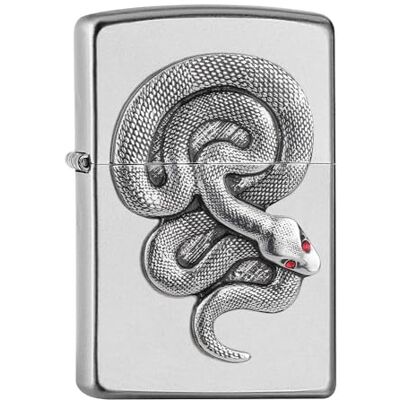Zippo Serpiente, Emblema, Cromo Satinado Encendedor tormenta, Recargable, en una Caja para Regalo, Satin Chrome Snake Zippo Serpiente, Emblema, Cromo Satinado Encendedor tormenta, Recargable, en una Caja para Regalo, Satin Chrome Snake