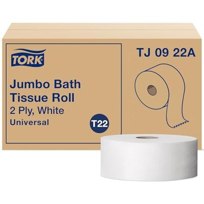 Tork Universal Jumbo Rollo de papel de baño, 2 capas, 8.8 pulgadas de diámetro, 3.54 pulgadas de ancho x 1000 pies de largo, blanco (caja de 12 rollos, 1.000 por rollo, 12.000 pies) Tork Universal Jumbo Rollo de papel de baño, 2 capas, 8.8 pulgadas de diámetro, 3.54 pulgadas de ancho x 1000 pies de largo, blanco (caja de 12 rollos, 1.000 por rollo, 12.000 pies)