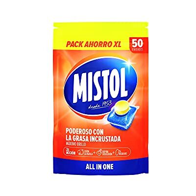 Mistol All In One 50UDS Pastillas Lavavajillas con Potencia Desengrasante Avanzada, Brillo Intenso y Disolución Rápida, Protección Total y Cero Residuos Limpieza Eficaz y Responsable Mistol All In One 50UDS Pastillas Lavavajillas con Potencia Desengrasante Avanzada, Brillo Intenso y Disolución Rápida, Protección Total y Cero Residuos Limpieza Eficaz y Responsable