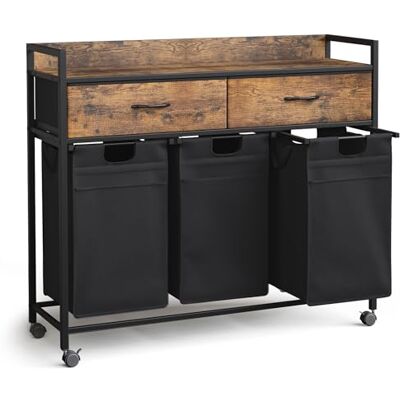 Mondeer Cesta para la ropa sucia con 3 compartimentos, clasificadora de ropa con 2 cajones, cesta para la ropa sucia con tapa, bolsas extraíbles extraíbles, 3 x 50 L, 106 x 33 x 91,5 cm, marrón Mondeer Cesta para la ropa sucia con 3 compartimentos, clasificadora de ropa con 2 cajones, cesta para la ropa sucia con tapa, bolsas extraíbles extraíbles, 3 x 50 L, 106 x 33 x 91,5 cm, marrón