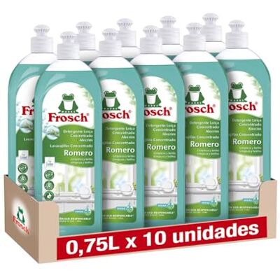 Frosch Lavavajillas a Mano Líquido Concentrado Ecológico Romero, Limpieza e higiene eficaz, PH Neutro Pack de 10 Unidades x 750 ml Frosch Lavavajillas a Mano Líquido Concentrado Ecológico Romero, Limpieza e higiene eficaz, PH Neutro Pack de 10 Unidades x 750 ml
