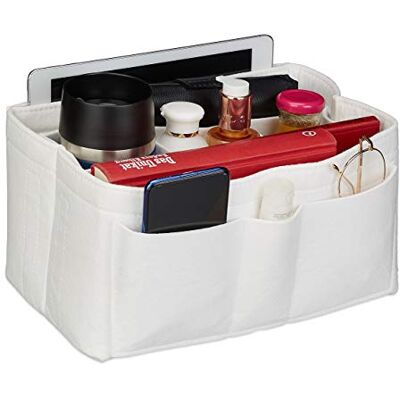 Relaxdays Organizador de Bolsos, de Fieltro, con Muchos Compartimentos, Separador Extraíble, Tela, Tamaño L, Blanco Relaxdays Organizador de Bolsos, de Fieltro, con Muchos Compartimentos, Separador Extraíble, Tela, Tamaño L, Blanco