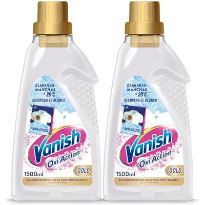 Vanish Oxi Action Gold Quitamanchas multibeneficio para la ropa blanca, elimina olores y potenciador del lavado, en gel, sin lejía 2 x 1500 ml Vanish Oxi Action Gold Quitamanchas multibeneficio para la ropa blanca, elimina olores y potenciador del lavado, en gel, sin lejía 2 x 1500 ml