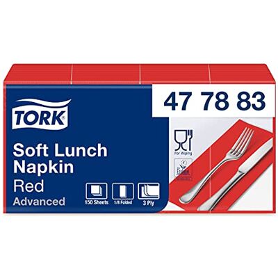 Tork Soft Lunch/Servilletas para almuerzo de tres capas/plegado americano 1/8 / color rojo /10 paquetes x 150 unidades (1500 servilletas) / 33 x 32,6 cm/Advanced Tork Soft Lunch/Servilletas para almuerzo de tres capas/plegado americano 1/8 / color rojo /10 paquetes x 150 unidades (1500 servilletas) / 33 x 32,6 cm/Advanced
