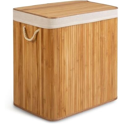 Massido Cesto para la colada con 3 compartimentos, 150 L, con tapa y bolsa para la colada, de bambú, color beige, 61 x 62 x 42 cm Massido Cesto para la colada con 3 compartimentos, 150 L, con tapa y bolsa para la colada, de bambú, color beige, 61 x 62 x 42 cm