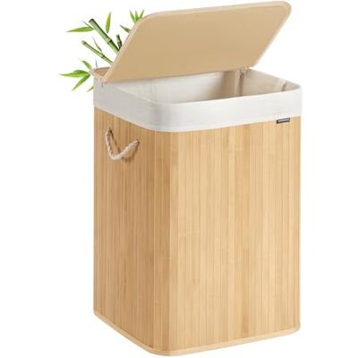 SONGMICS Cesto Ropa Sucia, 95 L, Cesta Colada, con Tapa, Bambú, con Asas, Plegable, Bolsa Interior Extraíble y Lavable a Máquina, para Lavandería, Dormitorio, Natural LCB060Y01 SONGMICS Cesto Ropa Sucia, 95 L, Cesta Colada, con Tapa, Bambú, con Asas, Plegable, Bolsa Interior Extraíble y Lavable a Máquina, para Lavandería, Dormitorio, Natural LCB060Y01