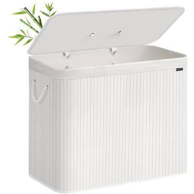 SONGMICS Cesto de la Ropa Sucia con Tapa, 3 compartimentos, 170 L, Cesta de Lavandería de Bambú, Plegable, con Bolsa Lavable Extraíble, Asas, para Lavandería, Dormitorio, Blanco LCB013W01 SONGMICS Cesto de la Ropa Sucia con Tapa, 3 compartimentos, 170 L, Cesta de Lavandería de Bambú, Plegable, con Bolsa Lavable Extraíble, Asas, para Lavandería, Dormitorio, Blanco LCB013W01