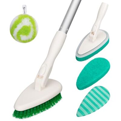 Qaestfy 4 en 1 Cepillo de Limpieza de Ducha y Estropajo Combinado con Mango Largo Desmontable de 130cm para bañera y Azulejos de Ducha, Cepillo Limpia Qaestfy 4 en 1 Cepillo de Limpieza de Ducha y Estropajo Combinado con Mango Largo Desmontable de 130cm para bañera y Azulejos de Ducha, Cepillo Limpia
