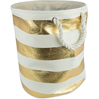 DII Cesto plegable de papel tejido para la colada/cesta de almacenamiento, 20 x 15 x 15 cm, redondo, rayas doradas DII Cesto plegable de papel tejido para la colada/cesta de almacenamiento, 20 x 15 x 15 cm, redondo, rayas doradas