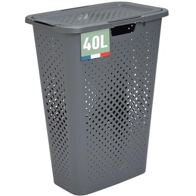 Sundis Pixel, cesto de ropa con tapa, 40L de capacidad, plástico reciclado, gris, ideal para espacios reducidos, 2 asas laterales y 1 asa debajo, ventilación en los 4 lados Sundis Pixel, cesto de ropa con tapa, 40L de capacidad, plástico reciclado, gris, ideal para espacios reducidos, 2 asas laterales y 1 asa debajo, ventilación en los 4 lados