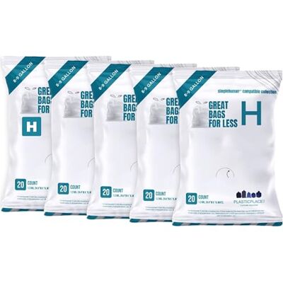 Plasticplace simplehuman Bolsas de basura compatibles con código H, bolsas de basura blancas con cordón de 20 a 9 galones, 40 x 28 pulgadas (20 unidades/paquete de 5) () Plasticplace simplehuman Bolsas de basura compatibles con código H, bolsas de basura blancas con cordón de 20 a 9 galones, 40 x 28 pulgadas (20 unidades/paquete de 5) ()