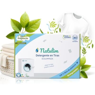 Natulim Detergente en Tiras para Lavadora (36 Lavados) Incluye efecto Suavizante, Ecológico, Hipoalergénico, Made in Spain Ropa limpia y suave sin ensuciar el Planeta (Sin Fragancia) Natulim Detergente en Tiras para Lavadora (36 Lavados) Incluye efecto Suavizante, Ecológico, Hipoalergénico, Made in Spain Ropa limpia y suave sin ensuciar el Planeta (Sin Fragancia)