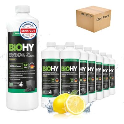 BIOHY Limpiador de suelos para robot de limpieza con aroma fresco (12 x 1 litro) detergente concentrado para todos los robots de limpieza y aspiradora con función húmeda sin espuma y sin rayas BIOHY Limpiador de suelos para robot de limpieza con aroma fresco (12 x 1 litro) detergente concentrado para todos los robots de limpieza y aspiradora con función húmeda sin espuma y sin rayas