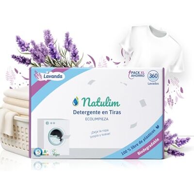 Natulim Detergente en Tiras para Lavadora (360 Lavados) Lavanda Incluye efecto Suavizante, Ecológico, Hipoalergénico, Zero Waste, Made in Spain Ropa limpia y suave sin ensuciar el Planeta Natulim Detergente en Tiras para Lavadora (360 Lavados) Lavanda Incluye efecto Suavizante, Ecológico, Hipoalergénico, Zero Waste, Made in Spain Ropa limpia y suave sin ensuciar el Planeta
