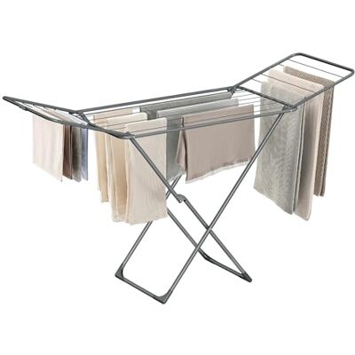 SONGMICS Tendedero de Ropa, Tendedero de Metal, Plegable, Ahorra Espacio, Uso en Interiores y Exteriores, para Ropa de Cama, con 2 Alas, Gris LLR540G01 SONGMICS Tendedero de Ropa, Tendedero de Metal, Plegable, Ahorra Espacio, Uso en Interiores y Exteriores, para Ropa de Cama, con 2 Alas, Gris LLR540G01