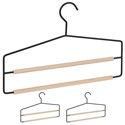 Relaxdays Perchas Pantalones, Pack de 3, Doble Barra para Ahorrar Espacio, Antideslizantes, Madera-Metal, Negro-Marrón Relaxdays Perchas Pantalones, Pack de 3, Doble Barra para Ahorrar Espacio, Antideslizantes, Madera-Metal, Negro-Marrón