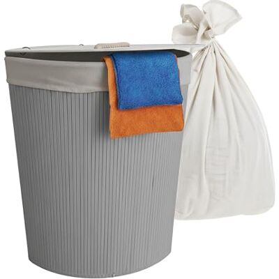 Relaxdays Cesto de Ropa Sucia con Tapa, bambú, Plegable, esquinero, 80 l, Gris, 60x36x36 cm Relaxdays Cesto de Ropa Sucia con Tapa, bambú, Plegable, esquinero, 80 l, Gris, 60x36x36 cm