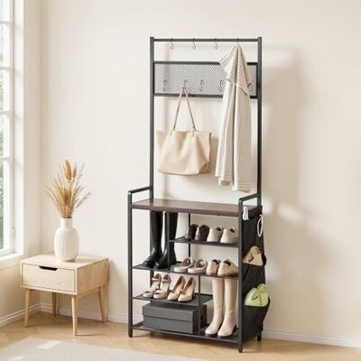 VEVOR Perchero de Pie 180 cm, Organizador de Ropa con Ganchos Bolsas Laterales Estantes de Almacenamiento, Recibidor de Entrada para Bolso Abrigo Calzado, Armario Abierto para Pasillo Dormitorio Salón VEVOR Perchero de Pie 180 cm, Organizador de Ropa con Ganchos Bolsas Laterales Estantes de Almacenamiento, Recibidor de Entrada para Bolso Abrigo Calzado, Armario Abierto para Pasillo Dormitorio Salón