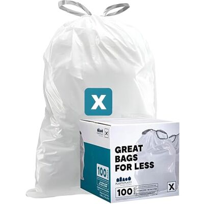 Plasticplace Simple Humano Code X Compatible (100 Unidades) │ Basura con cordón Blanco, Forros 21 galones / 80 litros │ 26 "x 34,75 Plasticplace Simple Humano Code X Compatible (100 Unidades) │ Basura con cordón Blanco, Forros 21 galones / 80 litros │ 26 "x 34,75