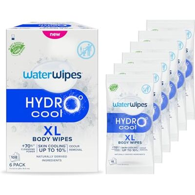 WaterWipes HydroCool Toallitas Refrescantes XL, Paños Corporales para Enfriamiento Instantáneo, Control de Olor y Sudor, Ideales para Gimnasio, Viajes y Aire Libre, 108 unidades (6 paquete) WaterWipes HydroCool Toallitas Refrescantes XL, Paños Corporales para Enfriamiento Instantáneo, Control de Olor y Sudor, Ideales para Gimnasio, Viajes y Aire Libre, 108 unidades (6 paquete)