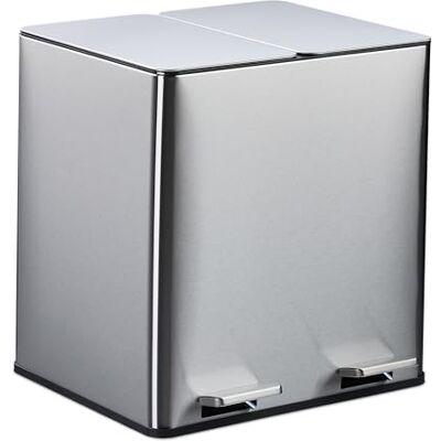 Relaxdays Cubo Basura Doble, 2 x 15 litros, Filtro Anti Olor, Residuos Orgánicos, Tapa Cierre Suave y Pedal, Plateado Relaxdays Cubo Basura Doble, 2 x 15 litros, Filtro Anti Olor, Residuos Orgánicos, Tapa Cierre Suave y Pedal, Plateado